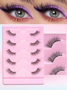 7 Pairs Natural False Eyelashes Reusable Transparent Stem Manga Eyelashes, Comic Fairy Design Travel Essentials Makeup Tools - View 1