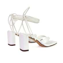 XY LONDON Kiko Women's Lace Up Thong Strap Mid Block Heels, Toe Post, Square Toe, Heeled Sandals, Black, Green, Silver, White, Synthetic Leather, Nightclub Style, Sexy, Party, Spring, Summer - White - View 2