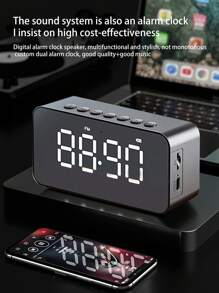 Reloj despertador digital de mesa con espejo LED, altavoz Bluetooth inalámbrico, amplificador de sonido estéreo para teléfono, decoración de habitación
