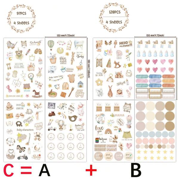 Set di adesivi per tappe fondamentali del bambino in tonalità neutre calde e colori tenui - include adesivi in tedesco e inglese per decorare cornici fotografiche, libri delle tappe, album dei ricordi, tazze, quaderni, custodie per telefono, ecc.