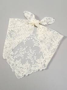 1 件花卉蕾丝边婚礼面纱真丝围巾头巾 - 多色 - 查看 16