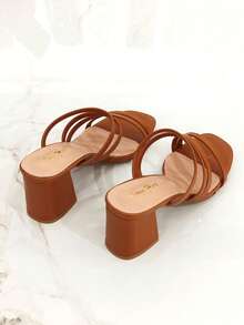 Revreal Strappy Block Heels with Square Toe Design Summer Bohemian - 駝色 - 查看 3