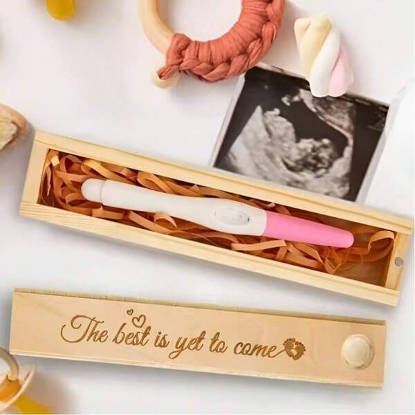 1pc Pregnancy Announcement Creative Display Box Without Pregnancy Test, Wooden Maternity Memory Box, Jewelry Storage Box, Pregnancy Test Keepsake Gift, Baby Announcement Gift, Baptism Decor (No Pregnancy Test Kit Included) (Including Rattan)