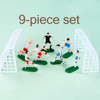 9pcs/Set Plastic Soccer Player Football Cake Toppers, Soccer Birthday Party Cake Decor, Football Team Models