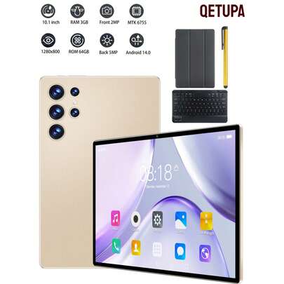 Qetupa Tablette Android 14 de 10,1 pouces Z50, 3 Go de RAM + 64 Go de ROM, processeur octa-core MTK 6755 à 1,8 GHz, écran tactile IPS HD (1280x800), compatible Bluetooth 5.2 et WiFi 5 802.11ac, GPS, caméra frontale 2 MP et caméra arrière 5 MP, batterie grande capacité de 6000 mAh (sans prise en charge de la carte SIM) (sans adaptateur)