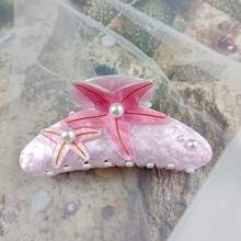 Presilha de cabelo de sereia com pérolas artificiais de alta qualidade (1 ou 2 unidades), presilha de cabelo em formato de estrela-do-mar, presilha de cabelo extra grande em formato de garra de tubarão, presilha de cabelo colorida 3D em acetato, acessório de cabelo de tamanho médio e pequeno para mulheres, ideal para festas, férias e praia - Presilha de cabelo com strass da série Oceano, acessório de cabelo para outono e inverno, presilha de cabelo com flor para looks de férias. - Multicolorido - Ver 21