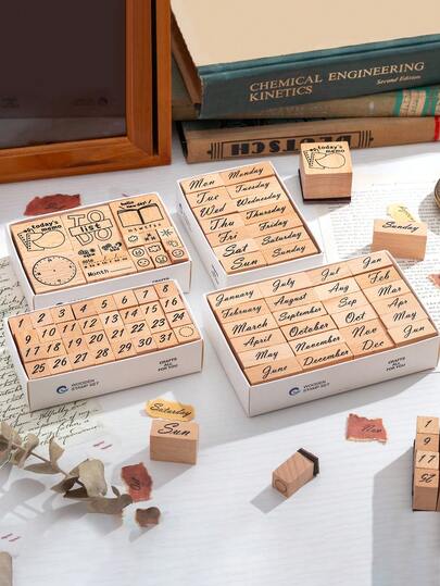 1 Set Of Vintage Number, Weather Pattern Wooden Stamps, Personalized Design Exquisite Wooden Crafts Wooden Stamps For Date Filling Tools For Calendars And Notebooks