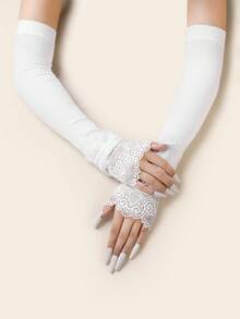 1 Pair Lace Trim Sheer Arm Sleeves, Solid Color Cute Design For Women, Suitable For Spring, Autumn And Winter - Multicolor - View 5