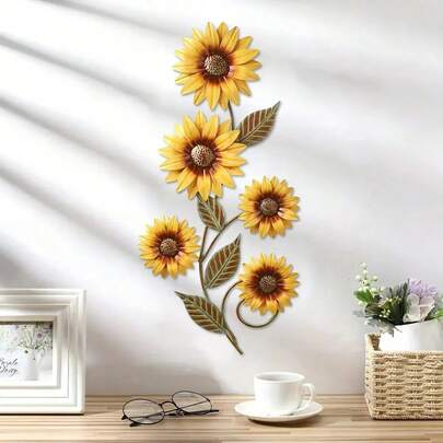 Arte de pared de girasol de metal colorido - Decoración resistente a la intemperie para jardín, cerca y patio