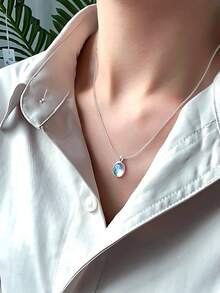 Fashionable Unique Design S925 Sterling Silver Multilayered Pendant Necklace With Moonstone & Blue Gemstone Holiday - Silver - View 4