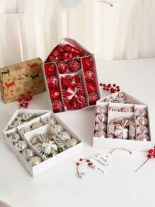 26pcs/Set New Christmas House Shaped Assorted Plastic Ball Candy Ornaments Decoration Set