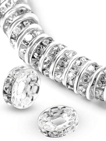 100/200/500pcs Plated Round Spacer Beads Czech Crystal Rhinestones For Jewelry Making, Bracelet