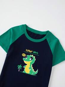 Set de 4 piezas de pantalón corto y manga corta para niño pequeño, pijama estampado con dinosaurios y autos de dibujos animados, ropa de dormir de algodón ligero para verano