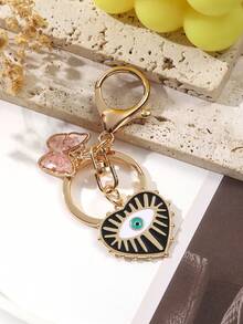 1pc Women's Fashion Real Flower Butterfly Zinc Alloy Colorful Devil Eye Charm Keychain - Multicolor - View 4