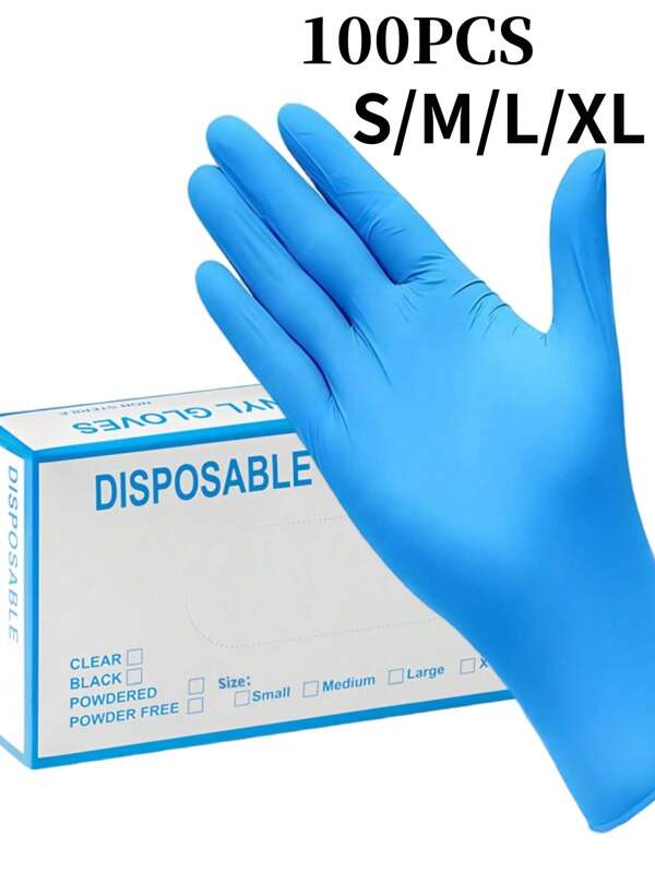 100 pezzi di guanti monouso in nitrile, disponibili nelle taglie S, M, L, XL, guanti resistenti per la pulizia domestica, senza lattice e senza polvere, adatti per la pulizia domestica e in cucina, lavori di casa, pittura e viaggi all'aperto, e utensili per la casa