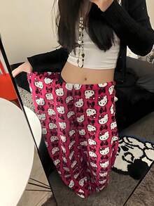 1pc Women's Cute Hello Kitty Cartoon Printed Thin Pajama Pants, Comfortable Loose Fit, Suitable For Spring/Autumn, Casual Wear - Pink - View 5