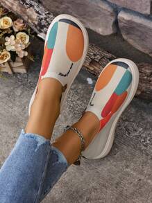 2024 Spring And Autumn New Cloth Shoes For Women, Painted, Fashionable, Versatile, Stylish, Mother's Shoes, Slip-On Slouchy Shoes, Loafers, Non-Slip Casual Shoes