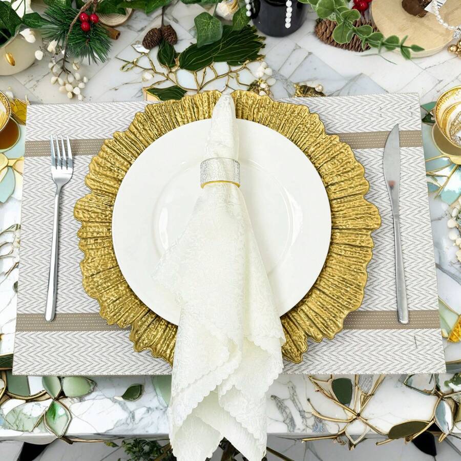 4/6/8/10/12件套豪华烫金装饰盘（13英寸/33厘米），优雅波浪边，适合日常用餐、派对装饰、开斋节和宰牲节庆祝活动，经久耐用，防溅水，易于清洁，营造聚会氛围，可用作餐桌中心装饰盘。 - 金PQXH- - 查看 1