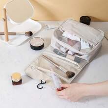 1pc Beige Multi-Functional Travel Hang Wet-Dry Separation Cosmetic Bag Handbag Organizer - Beige - View 4