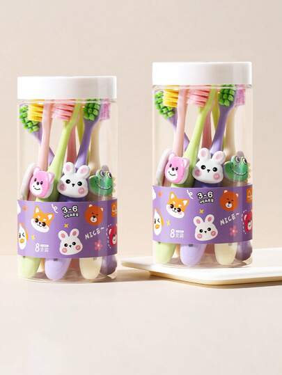 8 st djurmönster för barn tandborste, mjuka borst för tandköttsskydd, lämplig för spädbarn och småbarn, utbytbara djurhuvuddekorationer