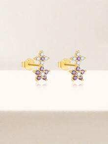 Amethyst Flat Back Labret Earring Set 16G Amethyst Cartilage Helix Earrings Tragus Earrings Conch Earring Stacking Earrings - Multicolor - View 10