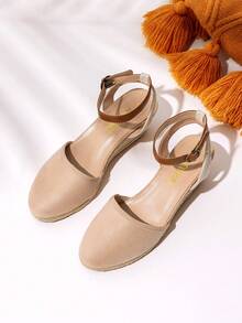 Women's Closed Toe Ankle Strap Espadrilles Outing Vacation Matching Dress Comfortable Wedge Sandals - Màu be - Xem 3