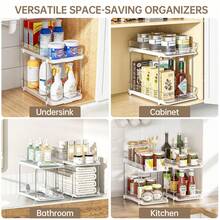 2 Tier Kitchen Storage Rack Acrylic Spice Rack Seasoning Bottle Storage Drawer With Divider Spice Organizer Kitchen Organizer - White - View 6
