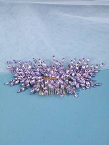 1 pieza Peine de cabello tejido a mano de lujo dorado, tocado nupcial romántico, accesorios de boda plateados vibrantes rojos, decoración de cristal, accesorios del Día de San Valentín - Morado - Ver 1