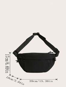 纯色尼龙面料时尚百搭男士运动休闲胸包，适合旅行和购物 - 黑色 - 查看 2