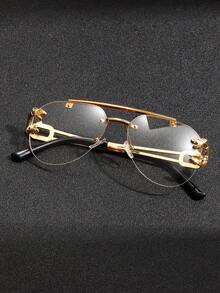 1pc Men's Fashion Eyeglass, Borderless Transparent Lens, Retro Leopard Pattern Arms, Versatile Driving Fashion Glasses For Men & Women, Suitable For Wearing, Driving, Vacation, Photography - Multicolor - View 2