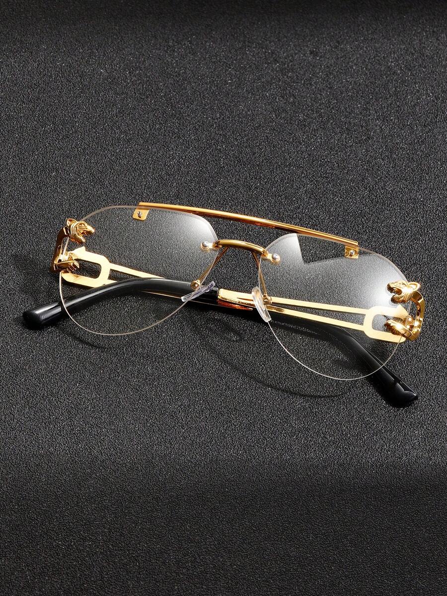 1pc Men's Fashion Eyeglass, Borderless Transparent Lens, Retro Leopard Pattern Arms, Versatile Driving Fashion Glasses For Men & Women, Suitable For Wearing, Driving, Vacation, Photography