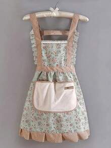 Home & Living,Kitchen & Dining,Kitchen Tools & Gadgets,Canvas Floral Hand Wipe Apron,Kitchen Home Cooking Oil And Stain Resistant Apron,Cooking Apron,Adjustable Belt,Hand Wipe,Breathable Fabric,Cute Floral Apron,Suitable For Kitchen And Bathroom,Household Supplies - Multicolor - View 2