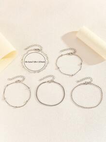 5pcs European & American Beaded Punk-Style Necklace Bracelet Chain Jewelry Set,Heart Decor, Casual Wear & Gift, Beads Random