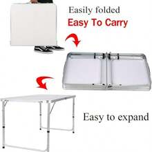 Royalswill Aluminum Foldable Table 120cm W/3-Level Height & Handle, Portable 4ft Camping Desk For Indoor/Outdoor - White - View 5