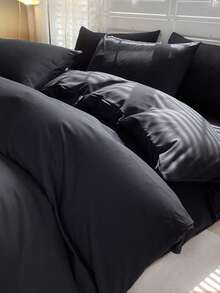 CNZB-4件套纯色羽绒被套，1件羽绒被套，1件床单，2件枕套，不含枕芯，简约床上用品套装，适用于卧室，150*200厘米，200*230厘米，220*240厘米 - 黑色 - 查看 3