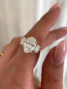 1枚椭圆形订婚戒指，精致女士结婚首饰，925纯银经典立方氧化锆戒指，优雅新娘首饰，求婚承诺戒指，结婚周年纪念礼物 - 橢圓 - 查看 1