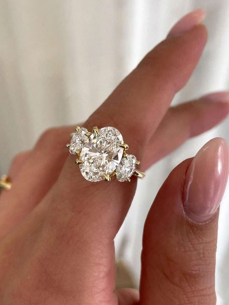 1枚椭圆形订婚戒指，精致女士结婚首饰，925纯银经典立方氧化锆戒指，优雅新娘首饰，求婚承诺戒指，结婚周年纪念礼物 - 橢圓 - 查看 1