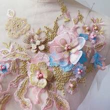 3D花朵串珠蕾丝面料贴花刺绣缝纫补丁适用于婚礼晚礼服服装补丁剪贴簿