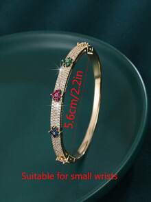 1pc Exquisite Four-Leaf Flower Inlaid Cubic Zirconia Bracelet, Fashion Jewelry Bangle For Women, Daily Wear And Party, Perfect Gift Choice To Show Elegance And Charm Valentines,Mom,Mother,Mother's Day,Gift - Four-leaf Flower Full Zirconium Bracelet - View 14