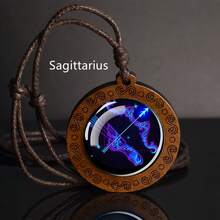 1 chiếc vòng cổ bằng gỗ biểu tượng cung hoàng đạo, Thiên Bình, Bọ Cạp, Nhân Mã, Ma Kết, Bảo Bình, Song Ngư, Mặt dây chuyền bằng gỗ biểu tượng vô cực - phong cách - Xem 6