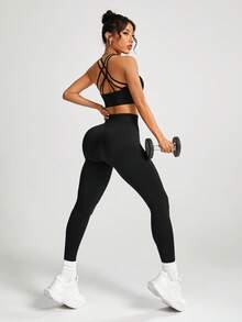 1 szt. Damskie legginsy Basic 7/8 Yoga Belt, do biegania, ćwiczeń, fitnessu, czarne