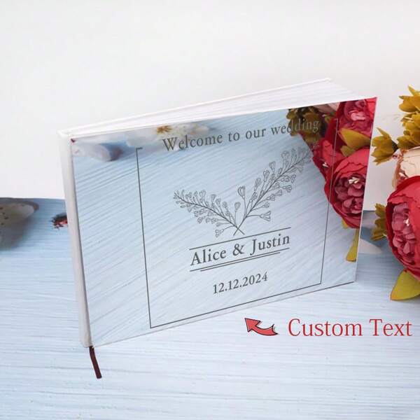 Livre d'or de mariage personnalisé, livre de signature en acrylique miroir gravé au laser, cadeau d'anniversaire, de fiançailles ou d'anniversaire de mariage, cadeau de fête, décoration de bureau, livre de signature de luxe en acrylique, multifonctionnel, durable, ornemental, réutilisable, raffiné, élégant, de haute qualité, coloré, moderne, personnalisé, unique, pour la maison, le jardin, le bureau, pour les anniversaires, la Saint-Valentin, la fête des mères, les anniversaires, la fête des pères, les remises de diplômes, les mariages, les pendaisons de crémaillère