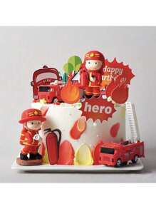 Assorted Firefighter Cake Decorations: Firefighter Themed Happy Birthday Cake Toppers, Firefighter Truck Figurine Cake Decorations, Firefighter Theme, Housewarming Party, Birthday Party Decorations, Cake Decor