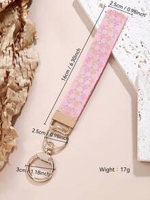 1pc Zinc Alloy Keychain, Keyring, Wristlet Keychain, Pink Geometric Pattern Webbing Keychain, Women Car Key Chain, Women Elegant Bag Pendant Keychain, Women Fashion Webbing Keychain, Universal Keychain, Women Fashion Keychain (Please Note That Due To Different Photography Angles, The Color May Vary Slightly From The Actual Item) - Pink - View 2