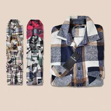 Camisas de manga larga de mujer a cuadros de lana, camisas de pareja, chaquetas blusas de mujer de primavera y otoño. - Azul y blanco - Ver 5