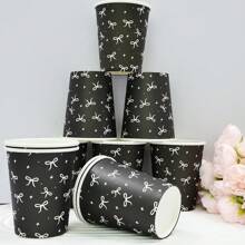 10/20/50/100pcs, Black Bow Plates And Napkins Cups Tableware Sets For Birthday Decorations, Black Birthday Party Supplies Include Straws, Bow Birthday Decorations