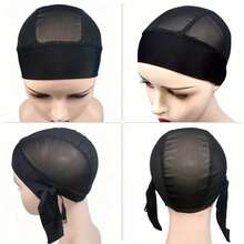 Gorro de peluca de malla de 1 pieza con diadema ajustable, gorro de peluca, gorro de agarre para hacer pelucas - Negro - Ver 4