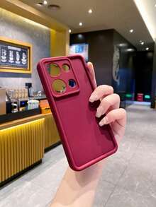 1pc Burgundy Camera Drop Protection Phone Case Compatible With Apple/ Galaxy/Infinix/Redmi/OPPO/VIVO/Realme/MOTO - Burgundy - View 6