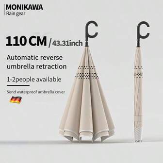 Paraguas grande y largo a prueba de viento de uso dual para lluvia y sol, paraguas automático impermeable de estilo minimalista casual y de moda con 8 varillas, accesorio práctico y elegante