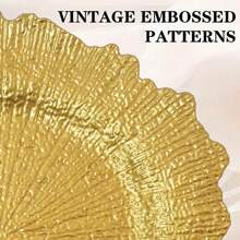 4/6/8/10/12件套豪华烫金装饰盘（13英寸/33厘米），优雅波浪边，适合日常用餐、派对装饰、开斋节和宰牲节庆祝活动，经久耐用，防溅水，易于清洁，营造聚会氛围，可用作餐桌中心装饰盘。 - 金PQXH- - 查看 7